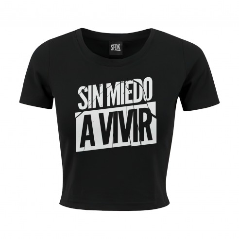 Camiseta negra cropped de chica  "SMAV"