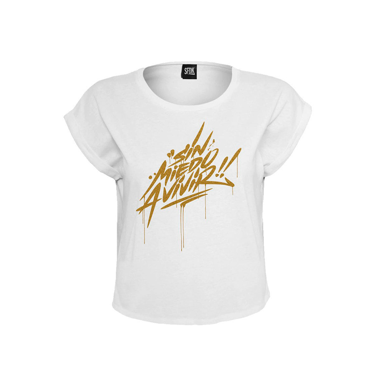 Camiseta de mujer blanca "SIN MIEDO A VIVIR" pintura especial "glitter"