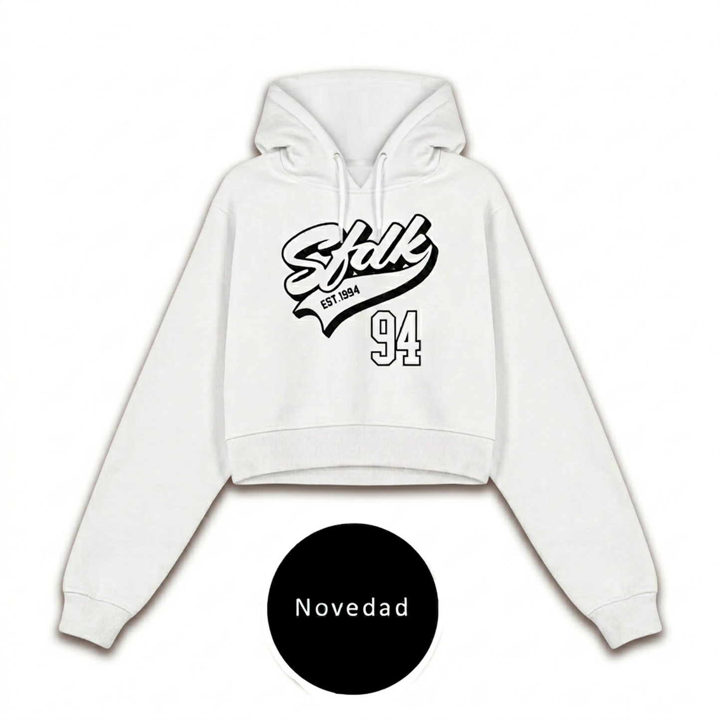 Sudadera blanca cropped de mujer "MAJESTIC 94"