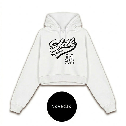 Sudadera blanca cropped de mujer "MAJESTIC 94"