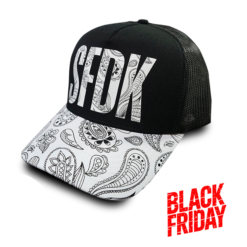 Gorra visera curva roja y rejilla  "PAISLEY"