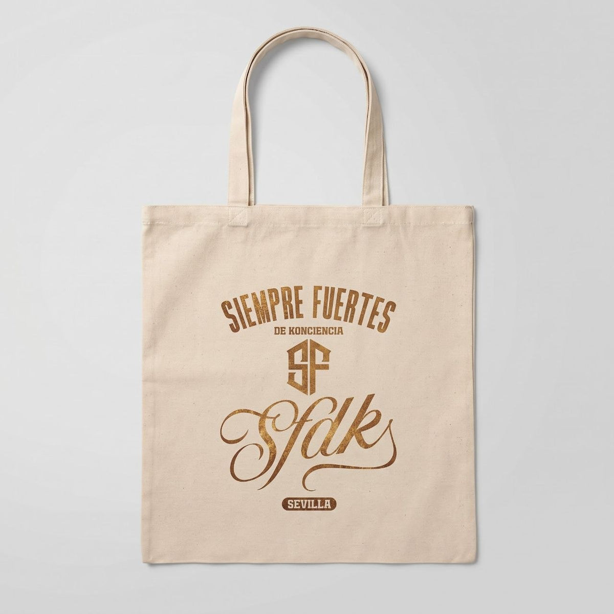Tote bag "SFDK LEGACY" letras doradas con textura