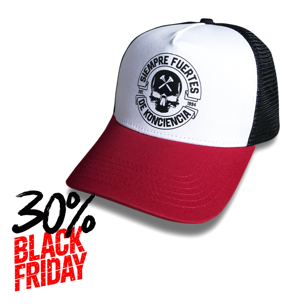 Gorra visera curva roja y rejilla  "SKULL"