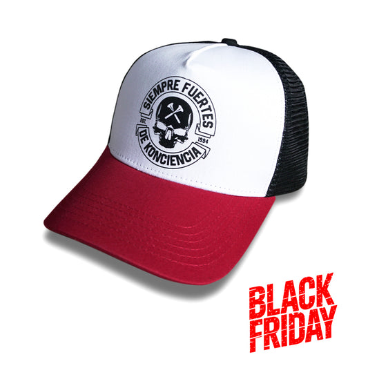Gorra visera curva roja y rejilla  "SKULL"