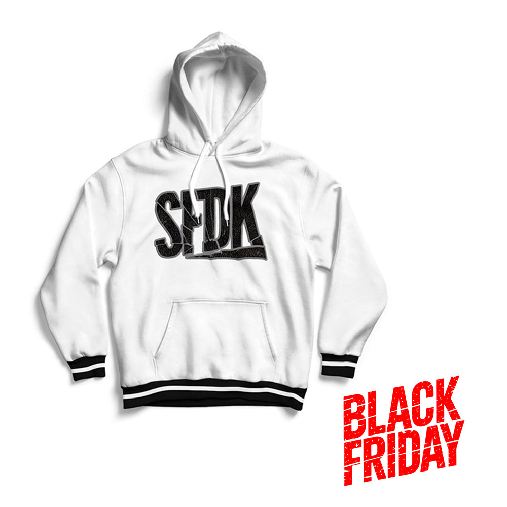 Sudadera premium blanca con letras texturizadas "SFDK"
