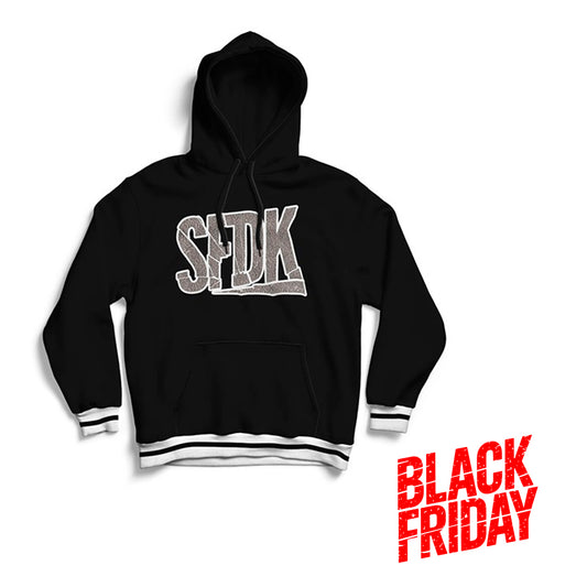 Sudadera premium negra con letras texturizadas "SFDK"