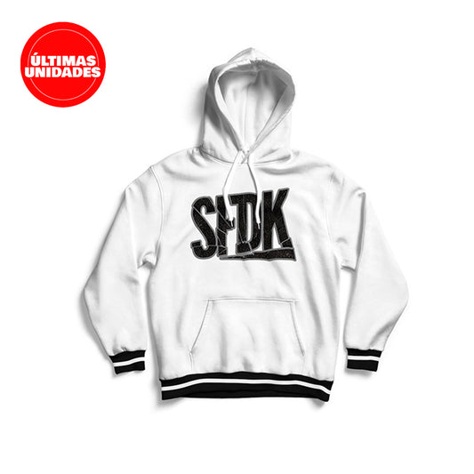 Sudadera premium blanca con letras texturizadas "SFDK"