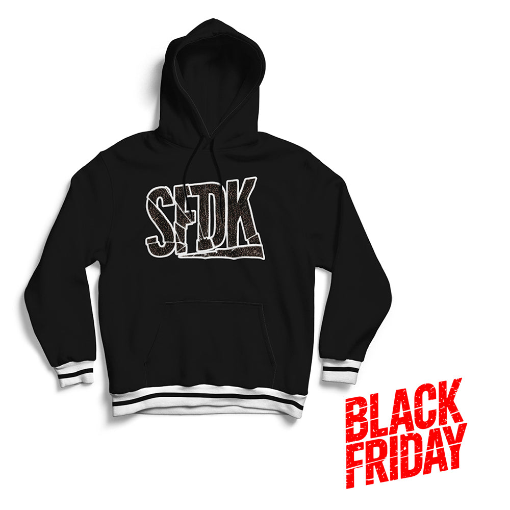 Sudadera premium negra con letras texturizadas negras "SFDK"